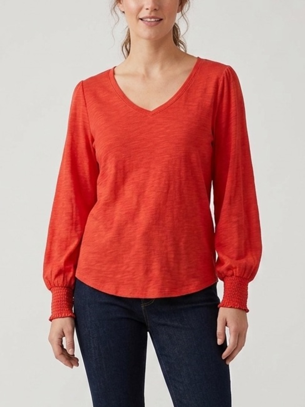 Chico's Red V-Neck Modal Cotton Casual Long Sleeve Top Size Large 12